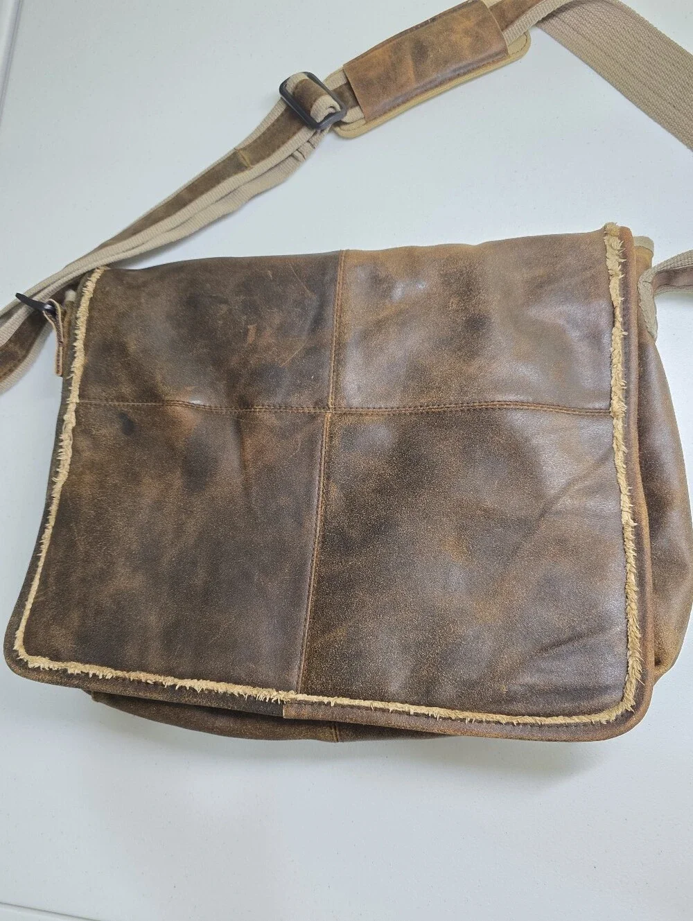M Julian‎ Distressed Leather Messenger Bag Brown Rustic Laptop Satchel